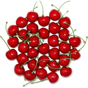 50Pcs Artificial Red Cherries 30mm/1.18inch Simulation Lifelike Cherry Fake Fruit for Home Kitchen Dining Decoration (Red) Decorative Plants