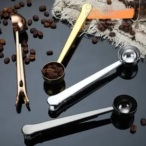 1pc 430 Stainless Steel Coffee Spoon with Clip, 2-in-1 Kitchen Multifunctional Food Sealing Clip