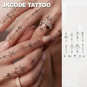 Waterproof Semi-Persistent Tattoo, Simple Hand Leaf Design, Ramadan Temporary Tattoo, Realistic Plant Theme Finger Tattoo, Lasts 1-2 Weeks, Women Only, Henna Tattoo Sticker