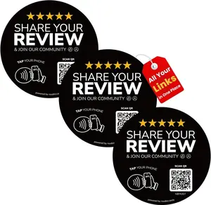 Multi-link Review & Social Media Sticker Decal– NFC Tap or Scan to All Links – QR Code Sign for Review, Instagram, Facebook & more – Indoor/Outdoor – No App/Fees – Smartphone Compatible