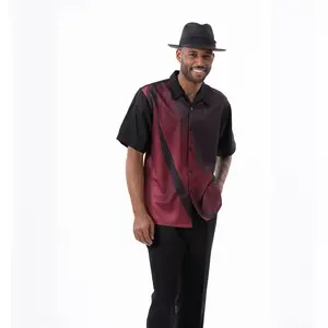 Hercules Collection: Montique Black with Burgundy Accent Walking Suit 2 Piece Short Sleeve Set 2325