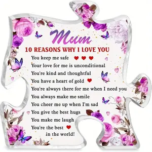 Personalized Mom Gifts from Daughter & Son, To My Mom Puzzle Shape Acrylic Sign, Thank You Mom Keepsake, Gift for Mom Mother-in-law Grandma, Bonus Mom Stepmom Present, Mothers Day Gifts