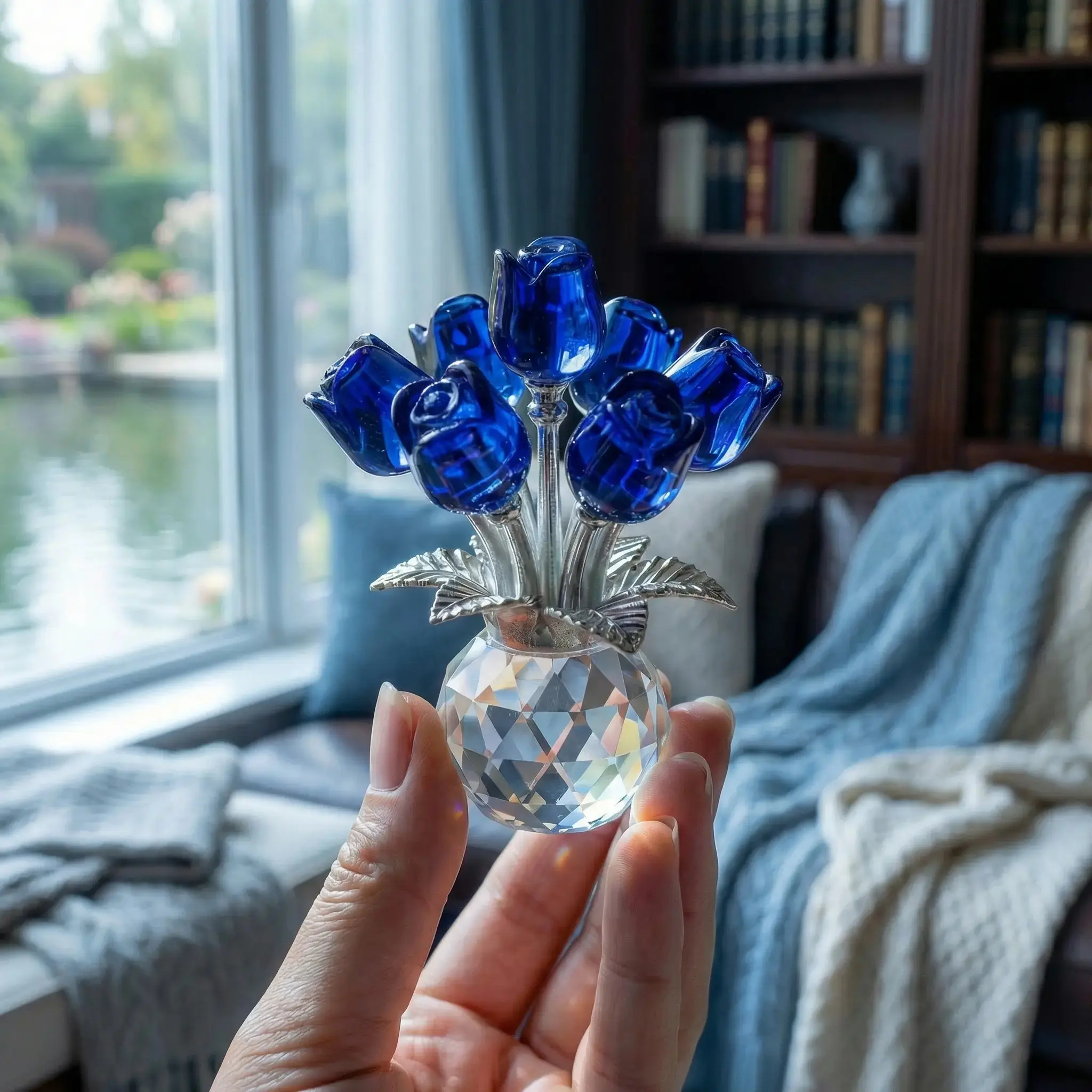 Crystal Rose Bouquet with Vase Handmade K9 Long-Lasting for Graduation Housewarming Desktop Decoration