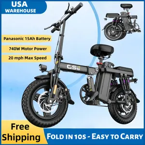 [GS5]Powerful 20MPH Folding E-Bike with 11 shock absorption systems，,48V 15Ah Detachable Battery,30Miles Range，Adjustable Dual-Seat Design,Full Suspension，Max Load 300 lbs, Perfect Gift for Adults, Students, Commuters and The Elderly，Free bike accessories