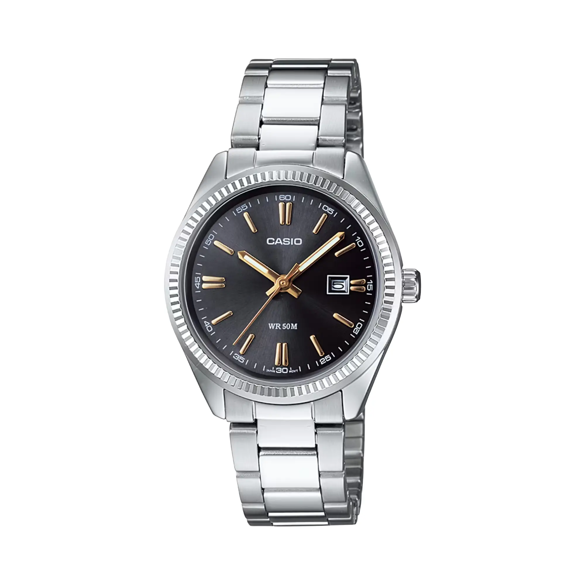 Casio Women’s Black Dial Stainless Steel Date Bracelet Watch - LTP-1302D-1A2V