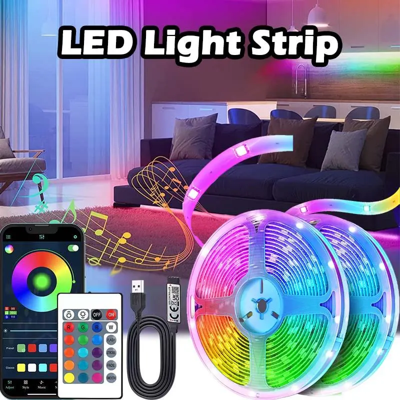 LED Light Strip, Smart RGB Color-Changing Light Strip with App Control & 24-Key Remote, Smart LED Lights, Vibrant RGB Lighting, Suitable for Bedroom, Living Room & Party, Led Lights Strips