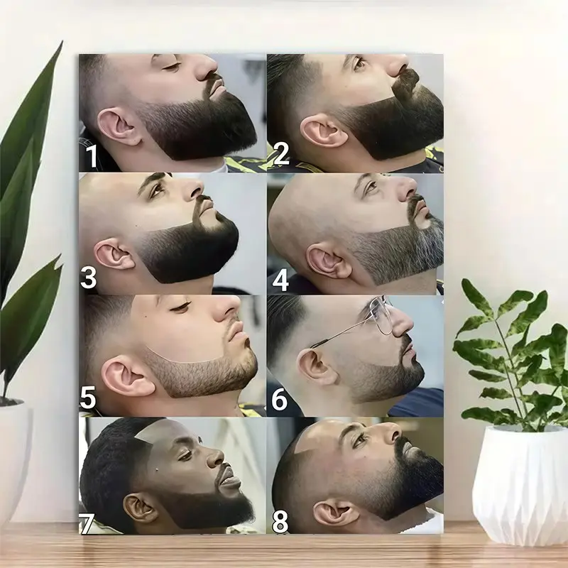 1 Piece Men's Wooden Frame Canvas Poster, Modern Minimalist Design, Artistic French Print, Modern Barber Shop Haircut Chart, Beard and Beard Transformation Guide, Perfect for Hair Salon Wall Art, Home Decoration, Decoration Items, Barber Image