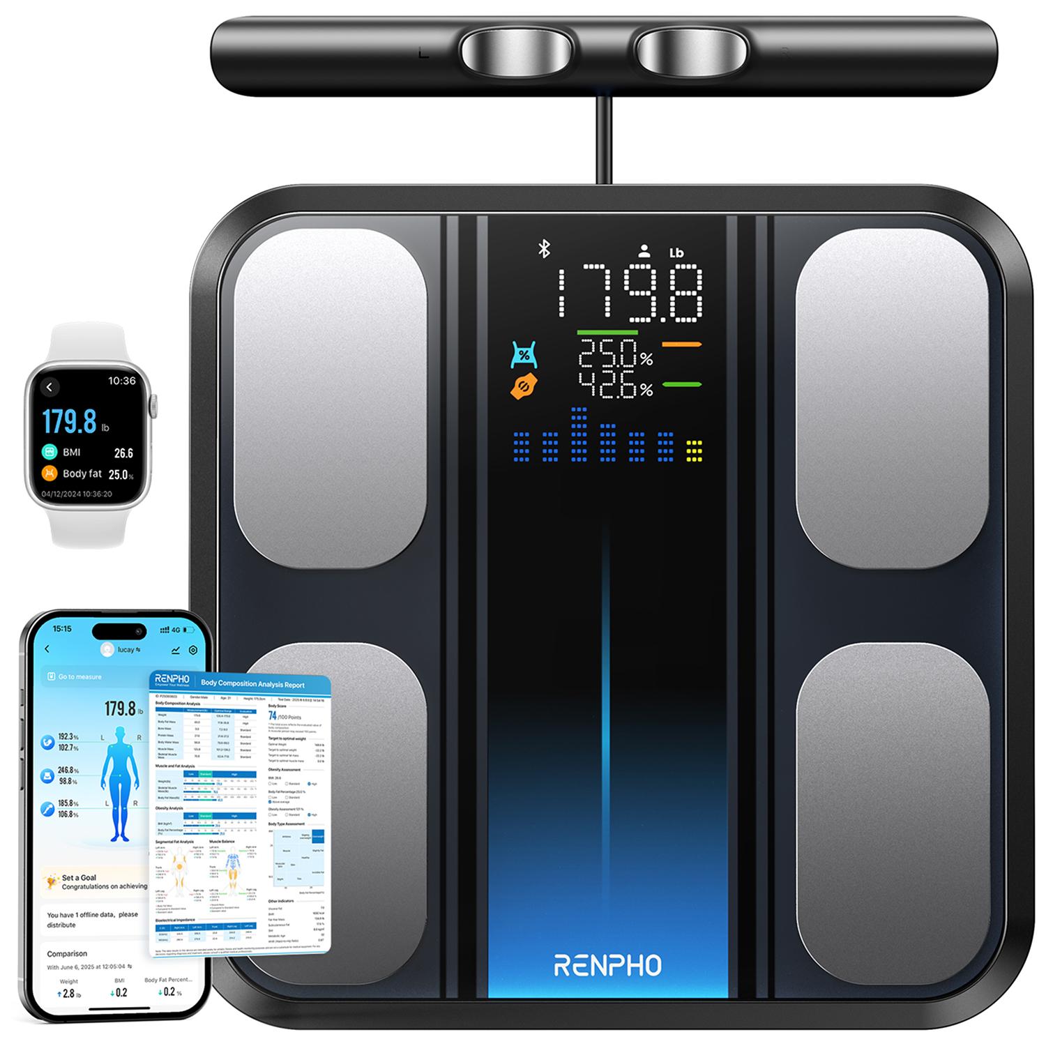 RENPHO 8 Electrode Smart Scale, Bluetooth Full Body Scan Segmental Body Analyzer with BIA Technology, Spring Glow Up Gym Gifts Measures Weight, BMI, Body Fat, Muscle Mass, Syncs to Free App, High Precision, 400lbs, MorphoScan Base,summerwins summerwins
