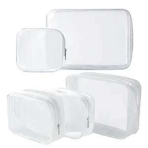 5 Pack Clear Plastic Zippered Toiletry Carry Pouch TSA Approved Toiletry Bag Portable Cosmetic Makeup Bag for Vacation, Bathroom and Organizing (White, Mixed Size)