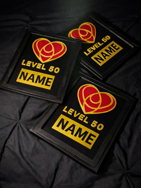 Level 50 Team Member Super Fan Heart Me Plaque Award - Customizable Heart Emblem Pop Lettering TikTok Live Creator Gift Frame