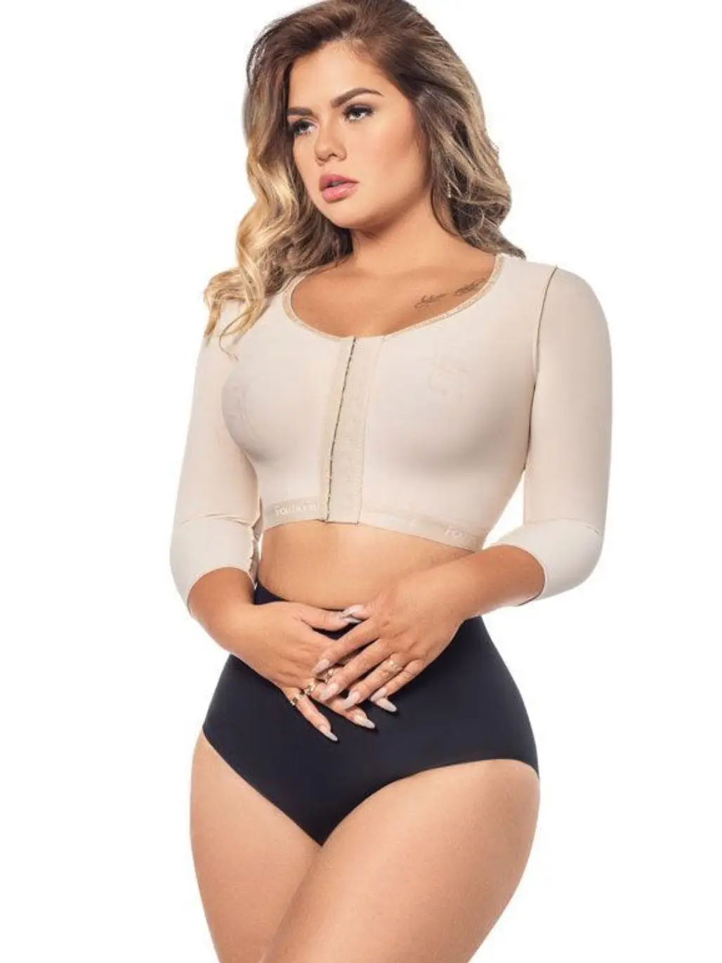 Postoperative Bra with Sleeves Compression for Arm and Back Liposuction C-083 Lycra Front Preformed Cups for Comfort and Support