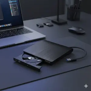 USB 3.0 Portable External CD/DVD Burner Drive for Laptop Desktop - Ultra Slim, High-Speed, Plug and Play, Compatible with Windows/Mac Systems, Shock-Resistant Design.