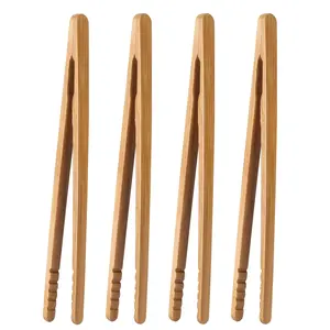 4 Pcs Toaster Tongs, 7 Inches Bamboo Tongs for Cooking Toast Kitchen