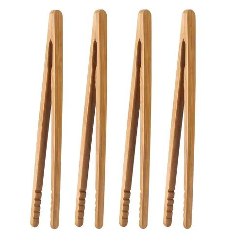 4 Pcs Toaster Tongs, 7 Inches Bamboo Tongs for Cooking Toast Kitchen