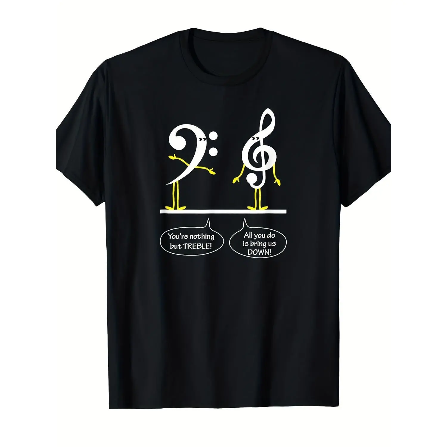 Women's Music Graphic T-Shirt, Cotton Short-Sleeve Streetwear Top, Breathable Loose Fit, Nothing But Treble & Bass Clef Note Bar Design, Gifts for Musicians