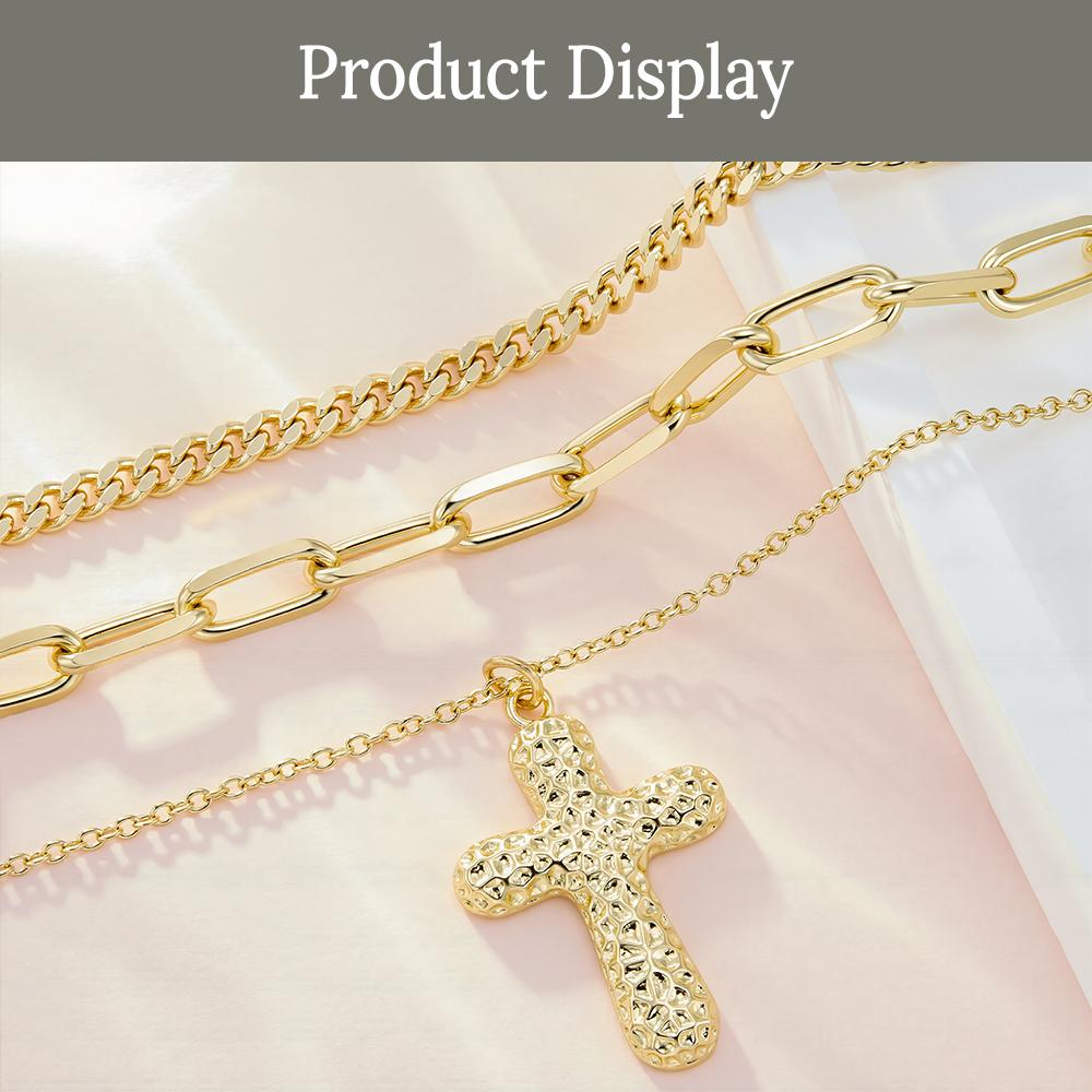 ALEXCRAFT 14K Gold-Plated Cross Necklace — Stylish Women's Jewelry, Faith-Inspired Accessory, Prayer Gift — Chic & Trendy Triple-Layered Necklace for Her — Women's Accessories, Mother's Day Gift