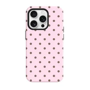 Colorful Polka Dots Striped Shockproof Phone Case Pastel Blue Kawaii Korean Style Cover for iPhone 11-17 PRO MAX  Anti-Slip Anti-Yellowing 2-in-1 Hard PC