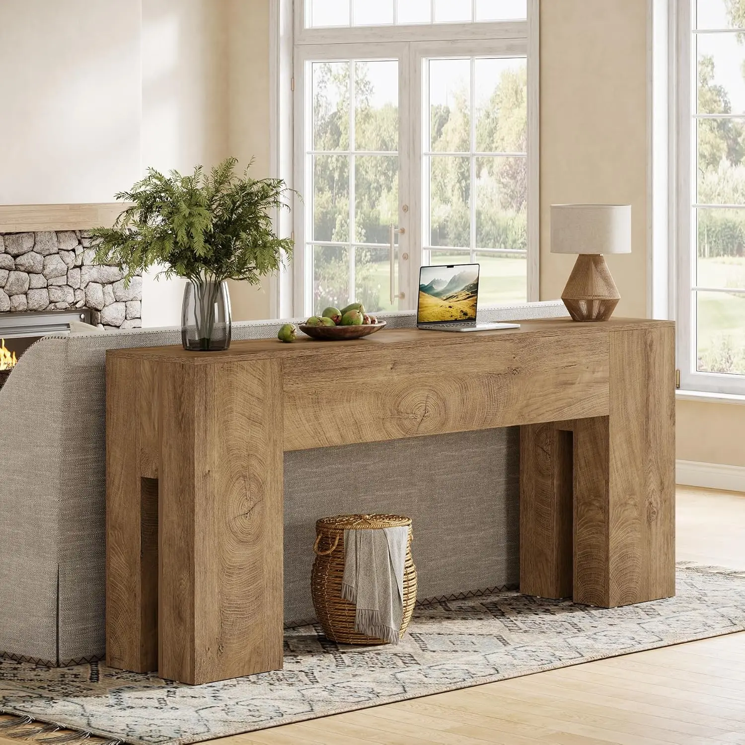 LITTLE TREE 71-Inch Long Console Table for Entryway, Farmhouse Sofa Console Behind Couch, Entry Table for Hallway, Foyer, Living Room, Burlywood