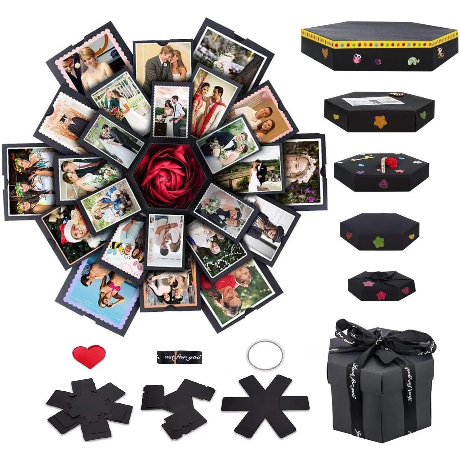 Explosion Box 6 Faces Creative  Box, 18.5 * 18.5INCH Love Memory DIY  Photo Album Scrapbook,  Birthday , Wedding or Valentine's Day (Six-sided Explosion Box)
