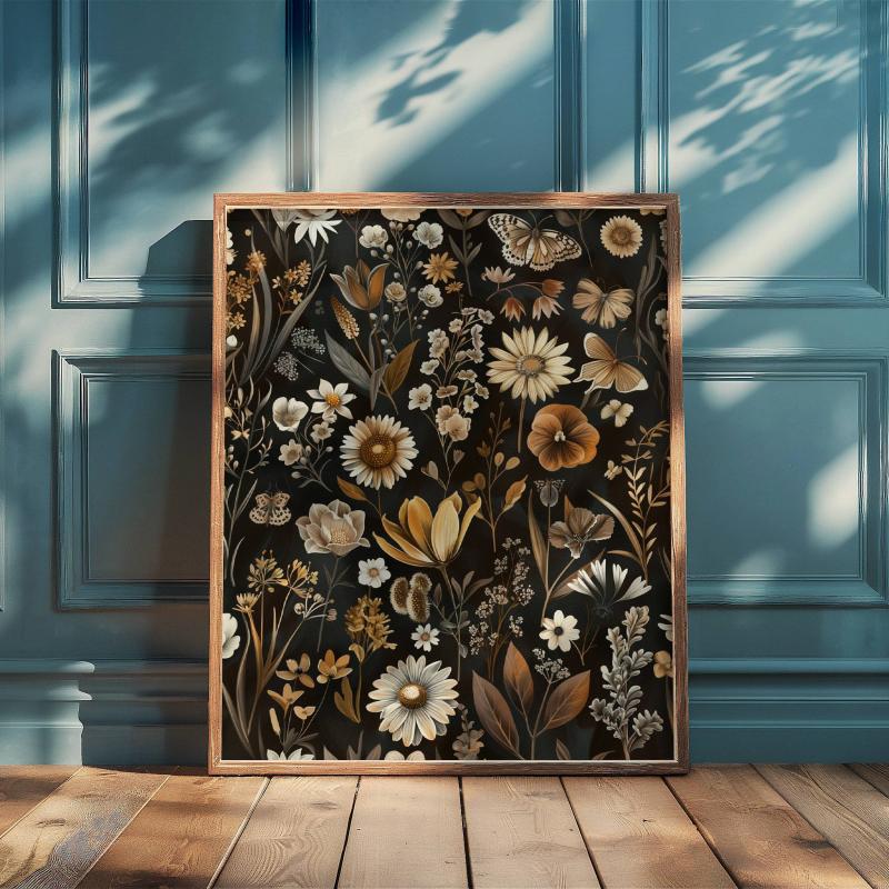 Wildflower Print,  Dark Academia Prints, Dark Botanical Prints, Moody Home Decor, Vintage Art Prints, Moody Wall Art, Dark Cottagecore Art