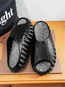 Men's Minimalist Wavy Pattern Massage Slide Sandals| Casual Street Style | Soft EVA Material + Foot Massage Nubs + 3 Colors | Ideal for Students / Trendsetters / Everyday Outings, Platform Sole for Height Boost & Leg-Lengthening Look