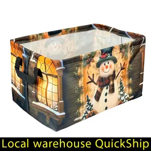 Collapsible Laundry Hamper with Cute Snowman Print - Durable Oxford Cloth, Thickened Material, Ideal for Bedroom & Bathroom Storage, Perfect Christmas Gift, Laundry Basket, Shelf Baskets