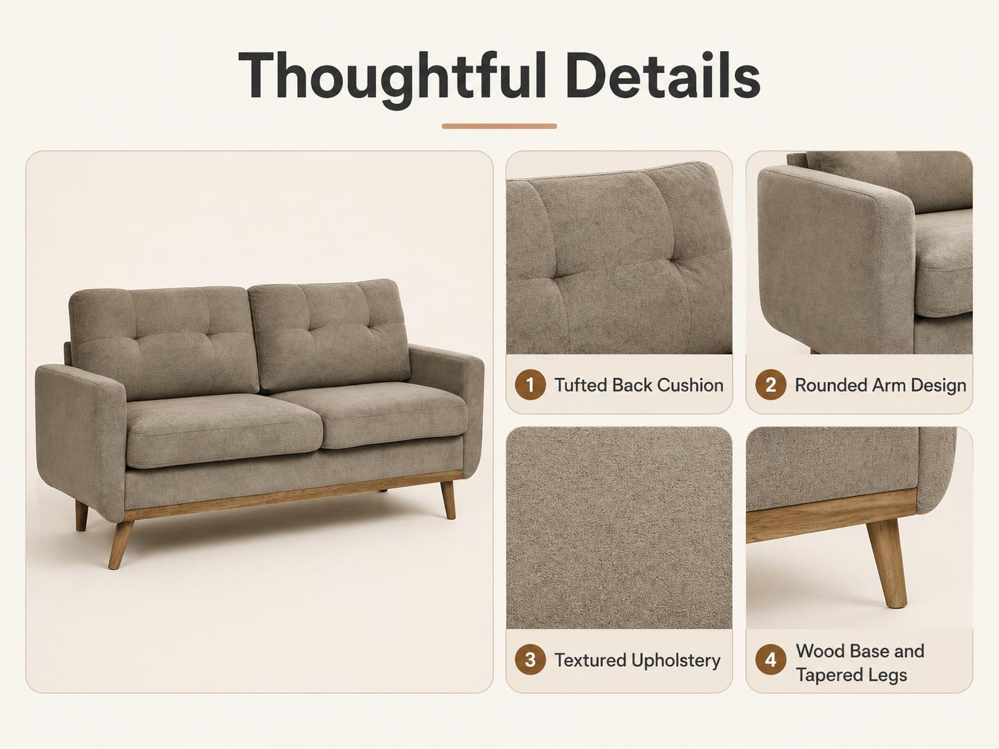 Loveseat Sofa Mid Century Modern Upholstered 2 Seat Couch with Wood Legs, Small Space Fabric Sofa for Living Room, Apartment, Bedroom, Office Loveseat Sofa Mid Century Modern Upholstered 2 Seat Couch with Wood Legs, Small Space Fabric Sofa for Living Room, Apartment, Bedroom, Office