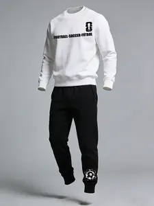 Gift for Football Fans.World Football Pattern 2-Piece Loungewear Set for Men Women Soft Casual Outfit Autumn Winter All-Match Clothing