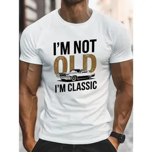 Men'S "I'm Not Old, I Am Classic" Pattern T-shirt-Soft Cotton, Casual Crew Neck, Short Sleeve, Vintage Car Print-Durable and Breathable, Suitable for Casual Wear Crewneck Tshirt