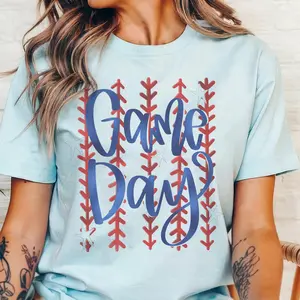 Vintage Baseball Tees Retro Game Day Sports Stitch Sweatshirt Sports Mom Tshirts Baseball Ball Field Sports T-Shirt Red Baseball Stitch Pullover Casual Womenswear Sports Sublimation Crewneck