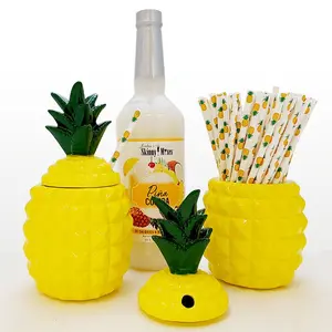 BarConic® Skinny Glossy Tiki Pineapple 1-L Ceramic Drink Bottle Set, Including Ceramic Bottle and Lid