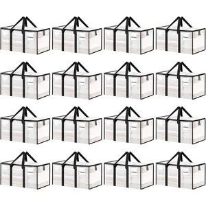 16 Pack Extra Large Heavy Duty Moving Bags, Clear Storage Bins with Lids, Reinforced Handles & Heavy-Duty Zippers Moving Boxes Storage Bags Totes for Clothes Packing, Dorms, College Supplies, Clear