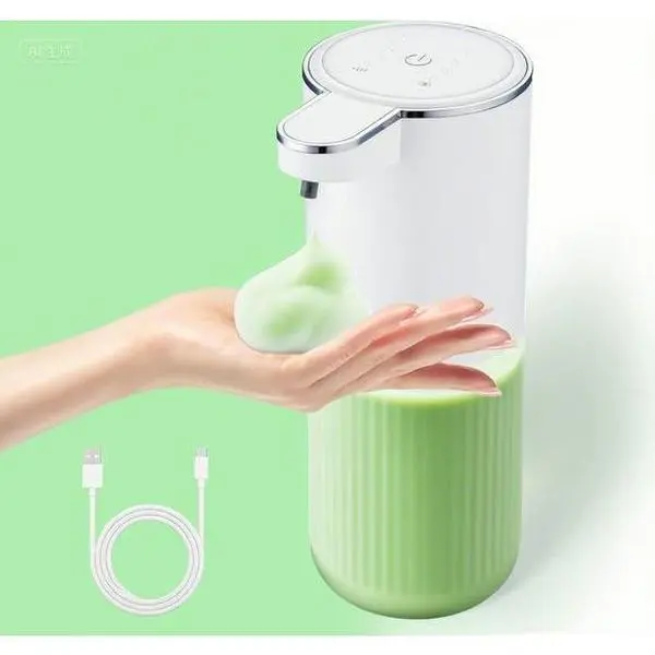 USB Rechargeable Touchless Foam Soap Dispenser - 4-Level Adjustable, 13.5oz Transparent Waterproof White Dispenser with Easy Installation for Bathroom Countertop, Kitchen Sink
