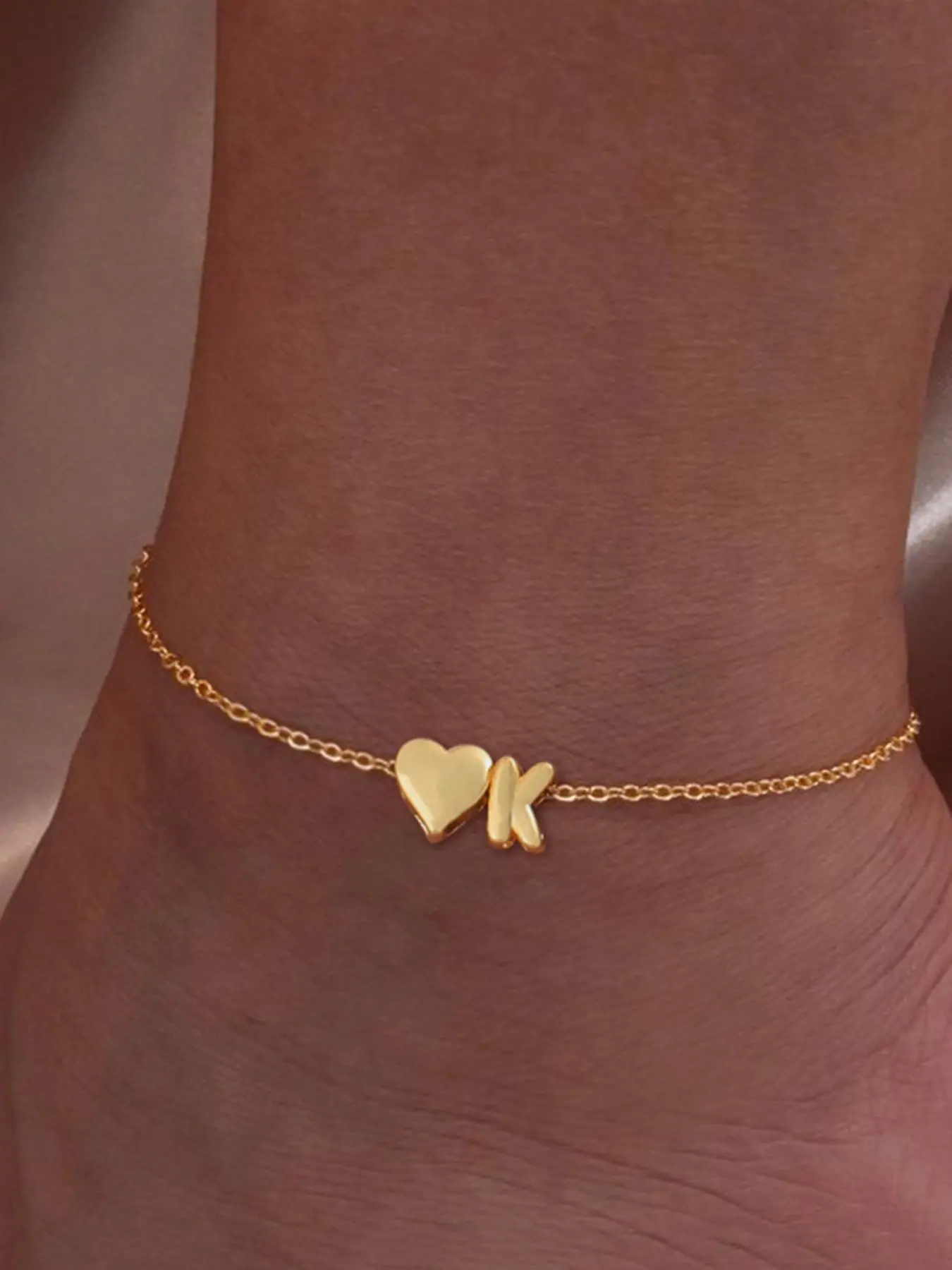 Initials Heart Design Anklet, Simple Fashion Stainless Steel Chain Anklet for Women & Girls, Fashion Jewelry for Party, Daily Decor, Trendy All-match & Exquisite Jewelry for Birthday Gift