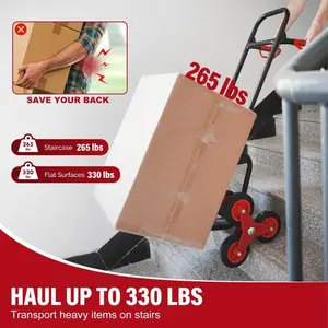 Folding Stair Climbing Dolly, 330 Lb Capacity Manual Truck Heavy-Duty Stair Climbing Hand Truck Trolley with Telescoping Handle and 6 Wheels