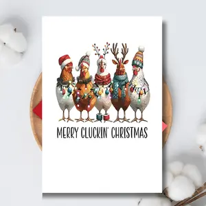 A joyful Christmas card   festive chicken and reindeer holiday greetings  suitable for families and friends  seasonal celebration note cards.