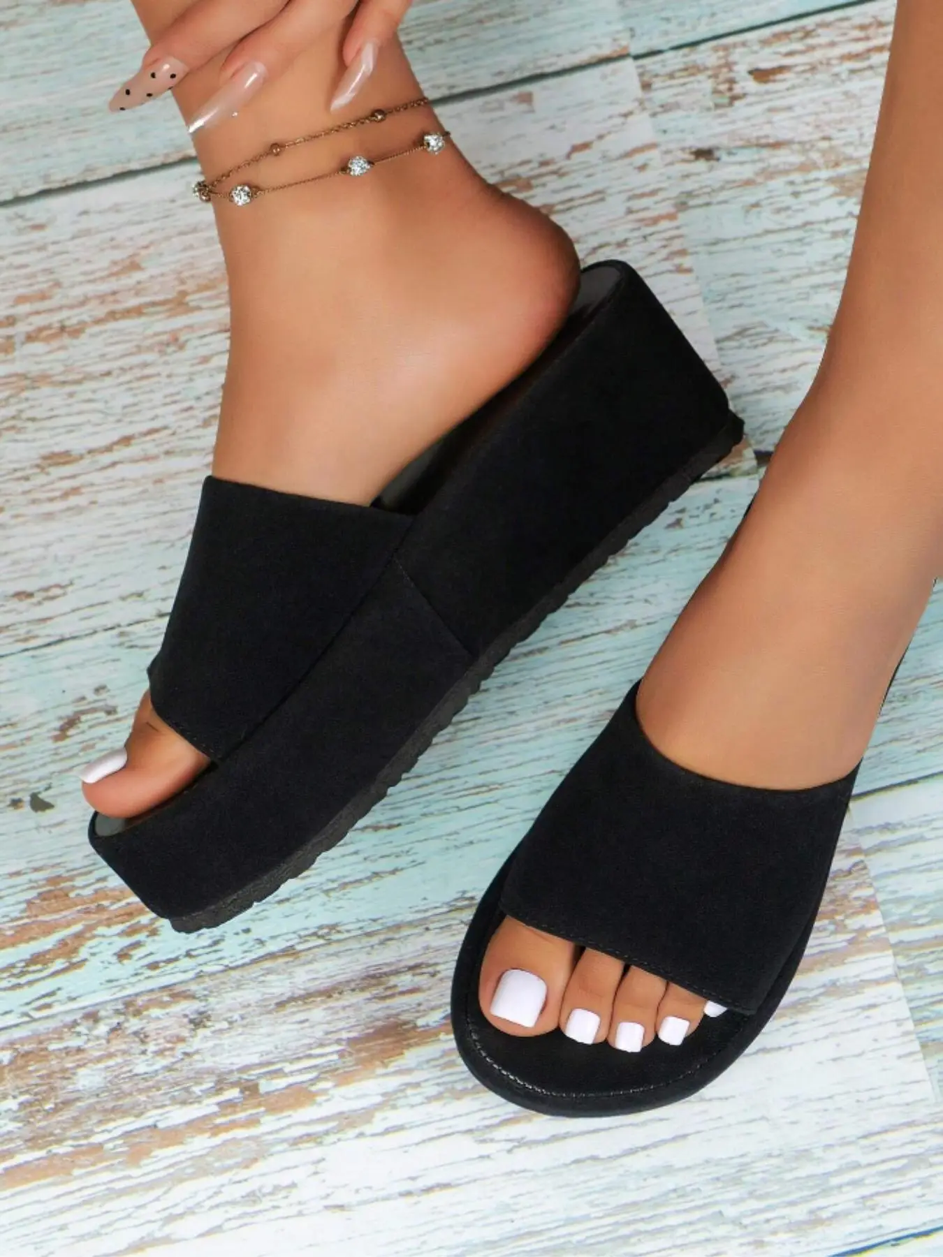 Women's Solid Color Wedges Sandals, Fashionable Slip on Wedges Sandals for Summer, Lightweight Breathable Walking Shoes for Daily Footwear, Comfort fo