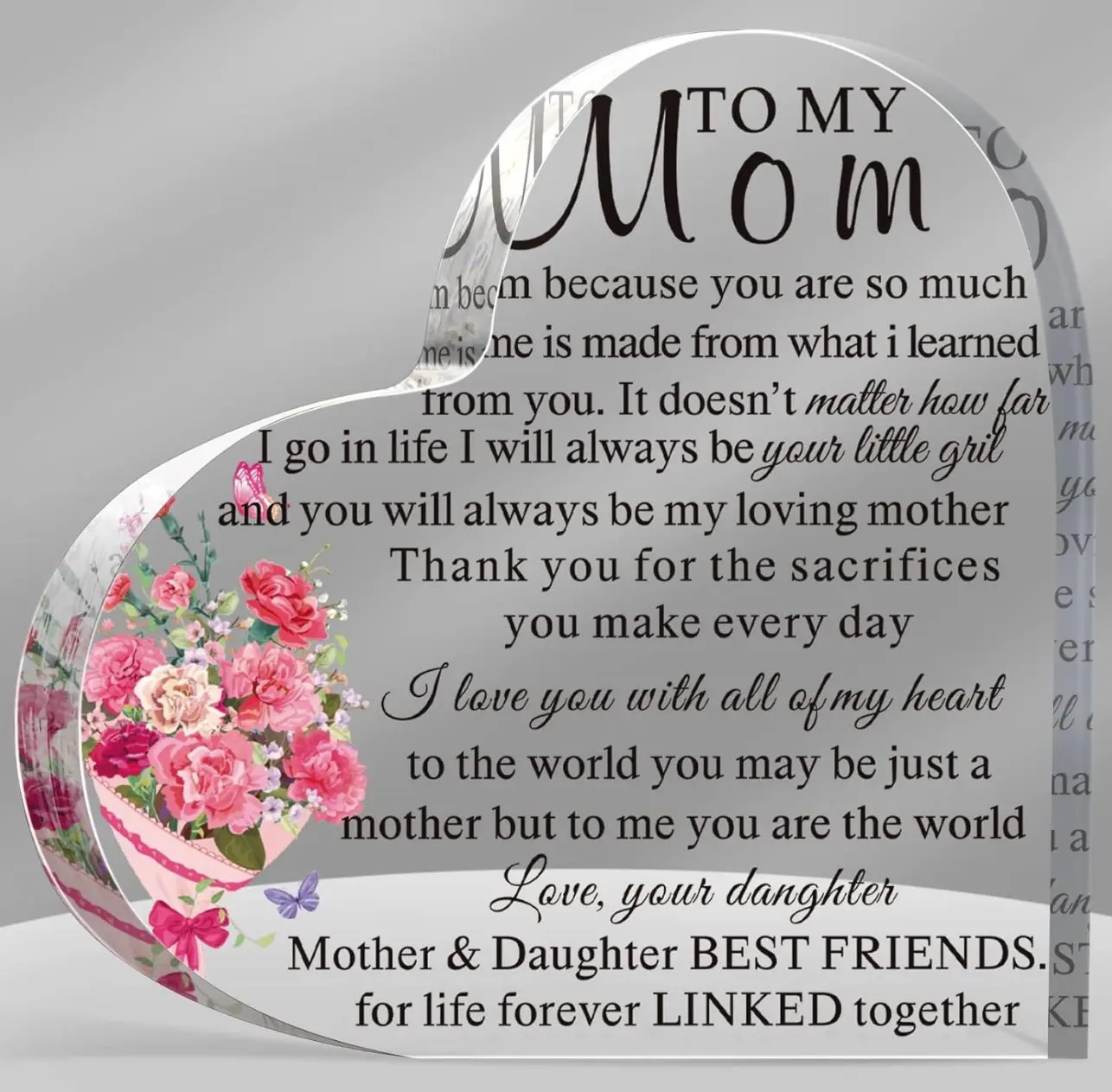 Heart Acrylic Gifts To My Mom, Mothers Day Gifts from Daughters, Birthday Gifts for Mom Acrylic Plaques Gifts for Grandma Nana Grandmother Stepmother