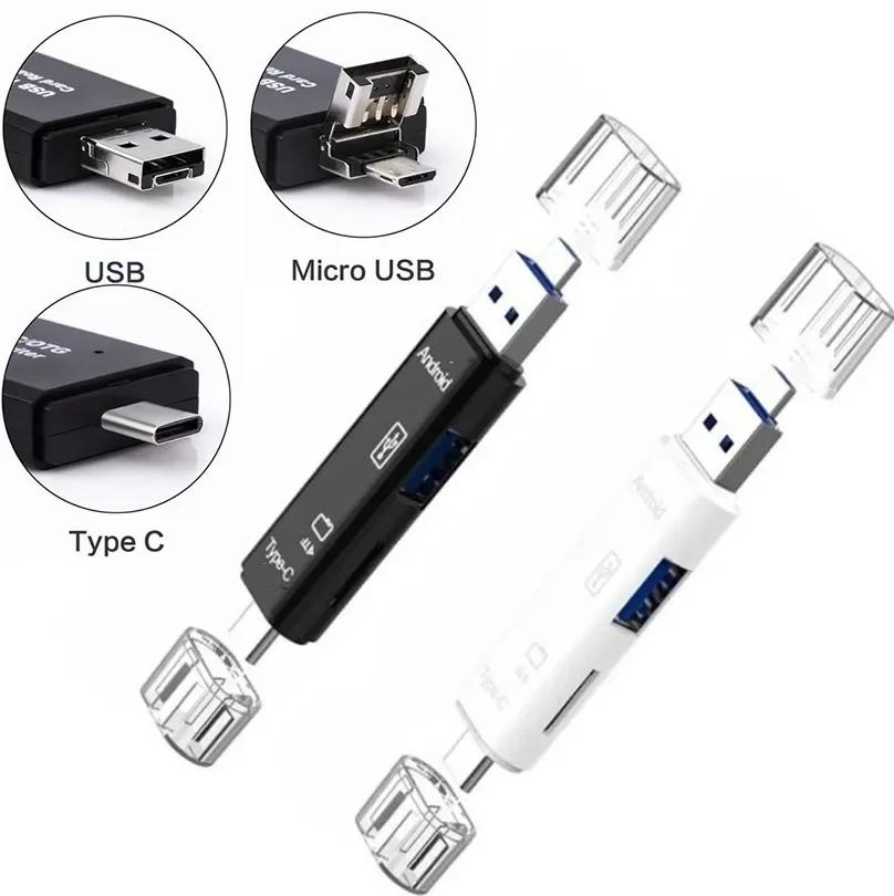5-in-1 USB-C Card Reader OTG Adapter with SD/TF/Micro USB for Android Phone Laptop USB 2.0 Data Transfer