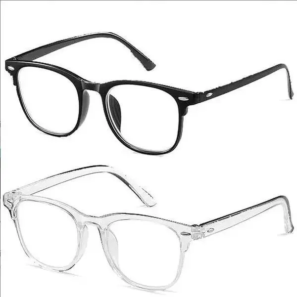 Unisex Round Blue Light Blocking Glasses - Clear, Black TR Frames, Anti-Eyestrain Computer Eyewear for Men, Women for Daily Office Use