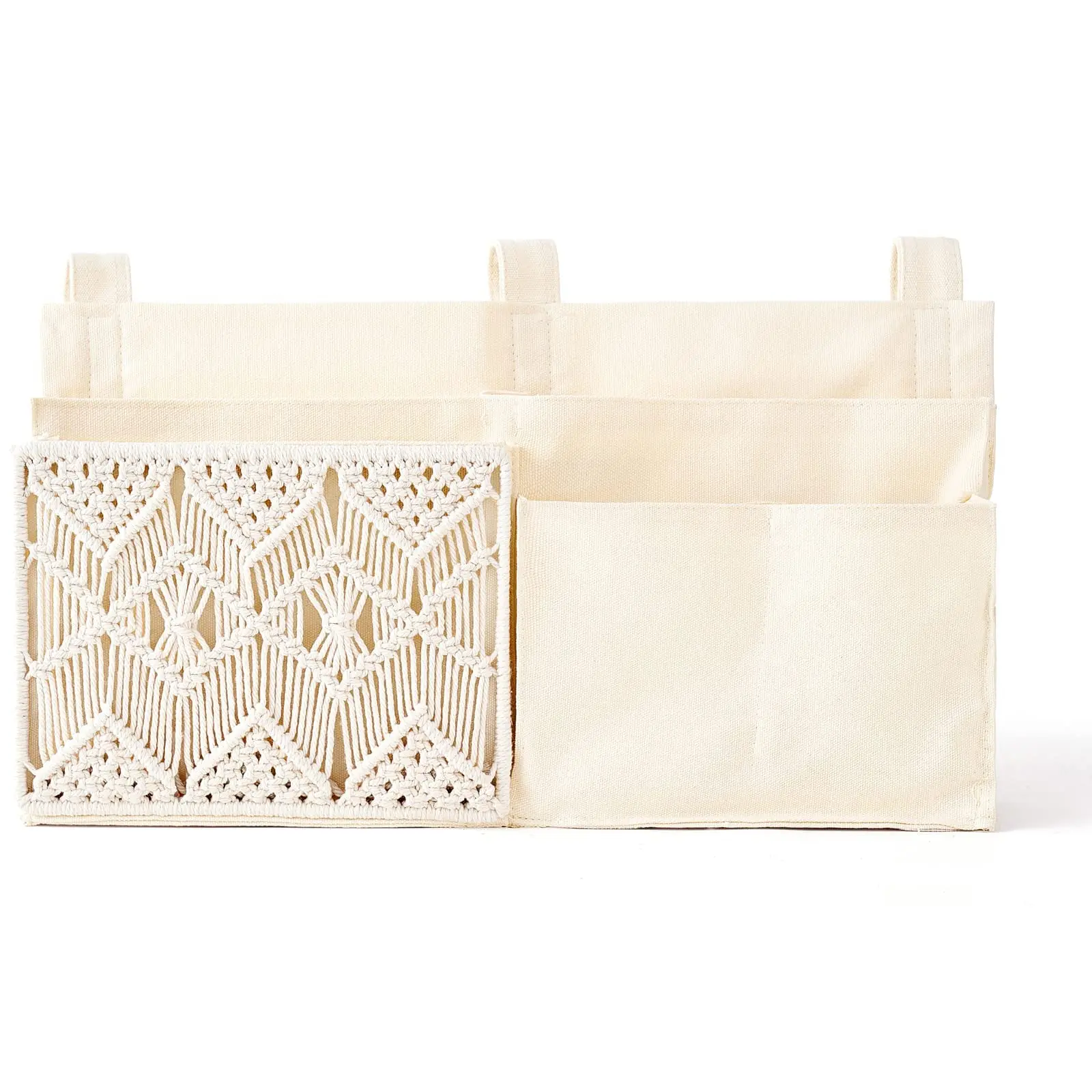 Bedside Hanging Organizer  Bunk Woven 7 Pockets Bed Storage Bag Boho Remote Magazine Books Holder With Macrame For Loft College Dorm Bedroom Rails