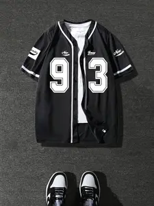 Tikmen Men's Digital 93 Print Baseball Shirt, Sports Clothing, Casual Fashion, Unique Design, Eye-Catching Graphics, Daily Wear, Fitted Style, Jersey Top