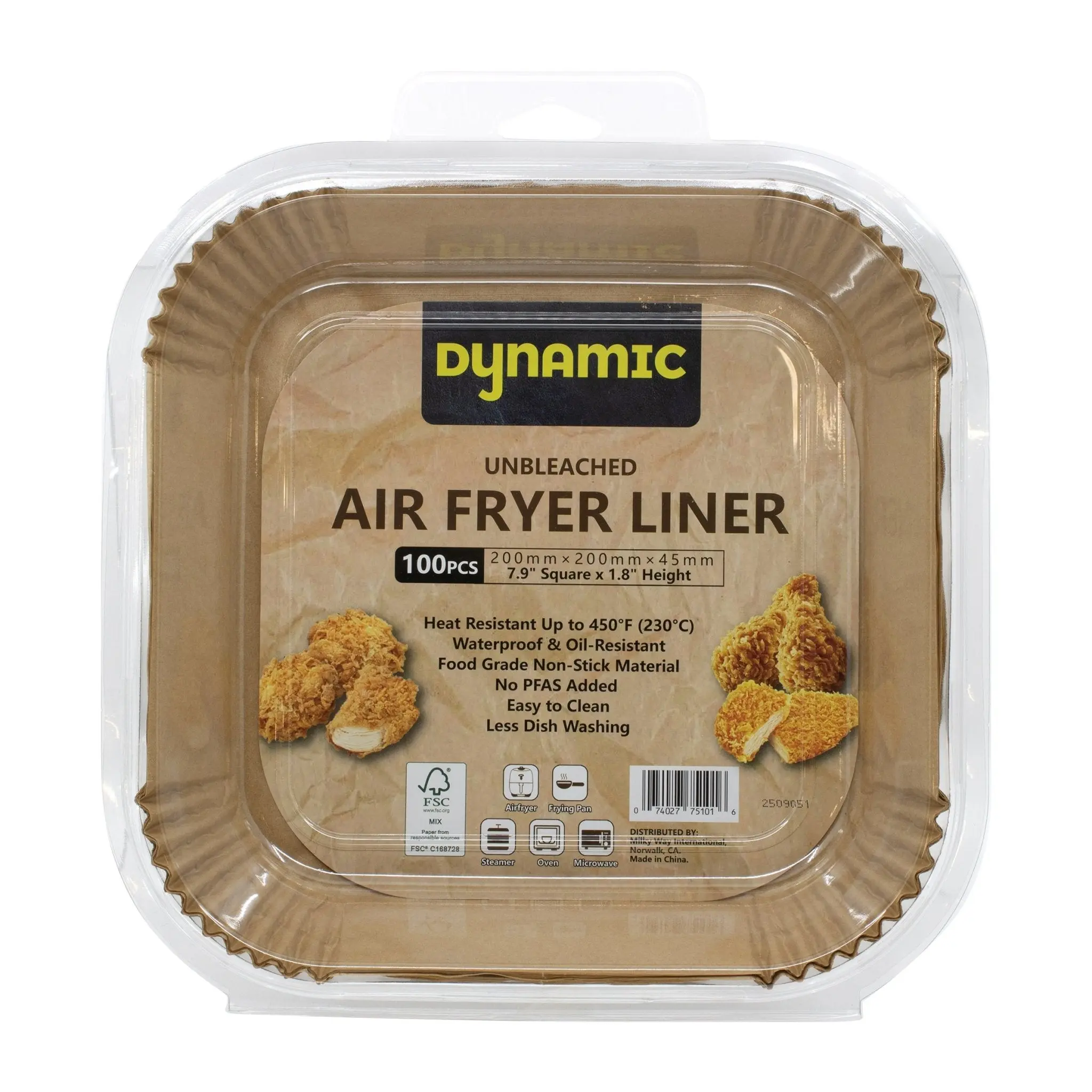 Dynamic Unbleached Parchment Paper Air Fryer Liners, 100 Sheets (Pack of 1 or 16)