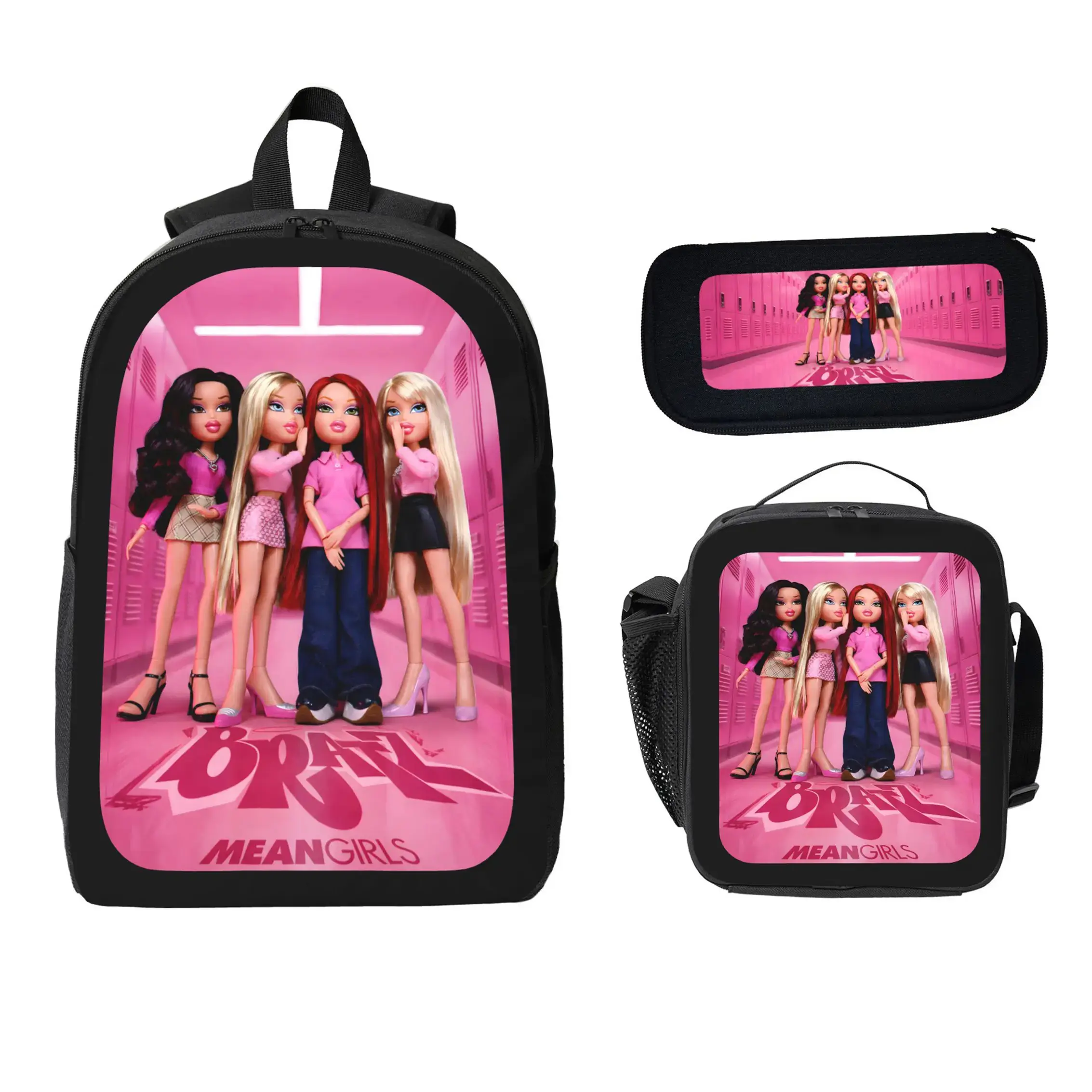 BRATZ 3-Piece Durable Polyester Backpack Set - Bookbag, Lunch Bag, Pencil Case; Lightweight, Roomy Size Daily Use Travel Daypack; Back-to-School Supplies; Y2K Leopard Graphic Bag for Girls/Teens; Viral Trend