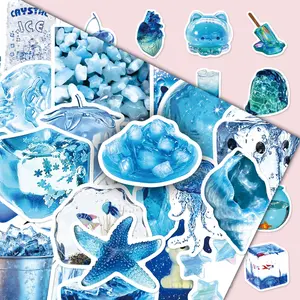 100sheets two sets of repetition visual cooling light blue cold tone cartoon stickers glass storage box desktop decorative stickers
