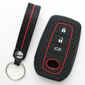 Diamond Texture Silicone Key Fob Cover with Keychain | Fits Toyota Corolla Cross/RAV4/Highlander/bZ3/Prado 2-3 Button Remotes | Shockproof Anti-Scratch Protective Key Case | Car Key Accessory Durable Anti-Drop Car Key Shell Car Key Protector
