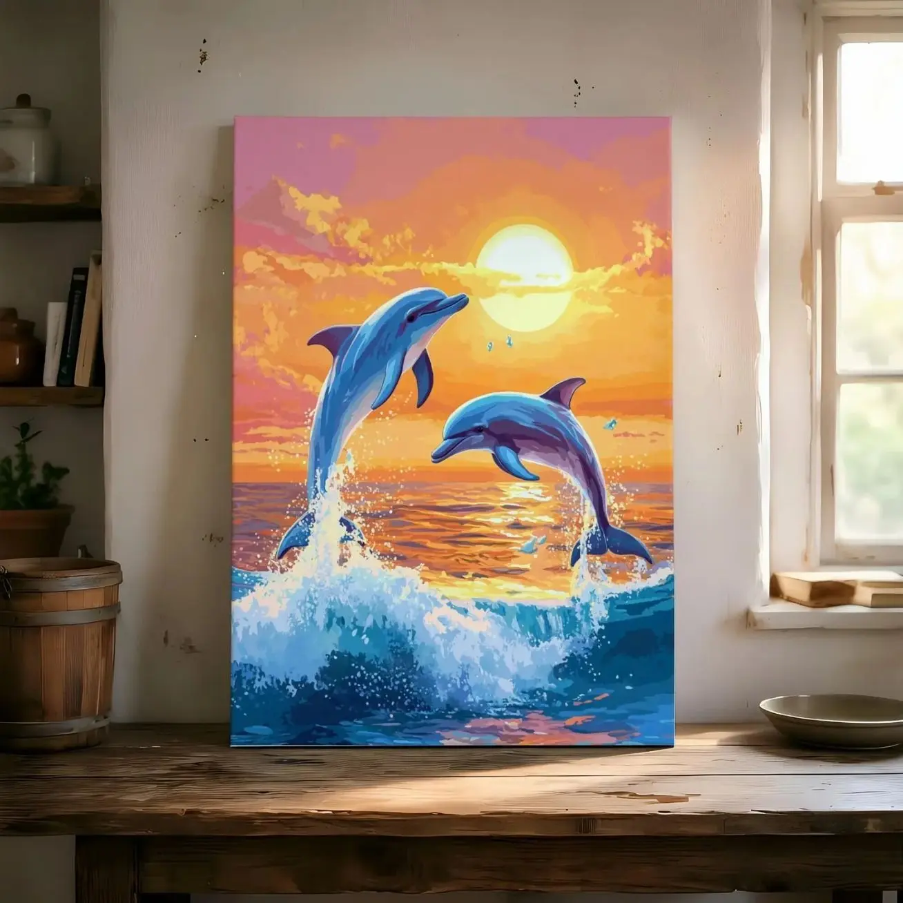 Cute Summer Whale Canvas Wall Art, Playful Ocean Animal Artwork, Nautical Coastal Decor for Kids Room, Nursery or Beach House