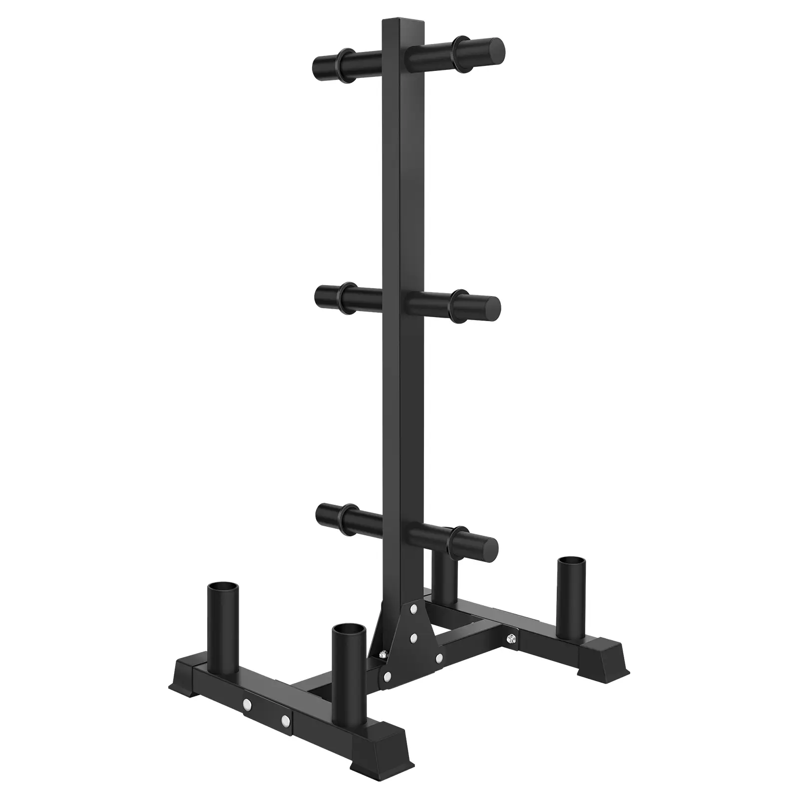 Heavy-Duty Multi-Layer Weight Plate Storage Tree with Barbell Holders for Home Gym