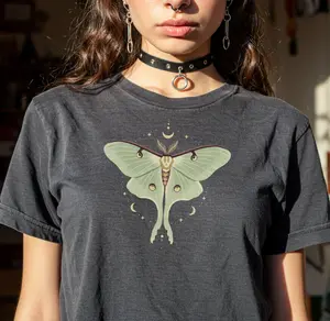 Whimsigothic Luna Moth T-Shirt Celestial Fairycore Tee Goblincore Top Dark Romance Shirt Astrology Grunge Forestcore Luna Moth Shirt Witchy