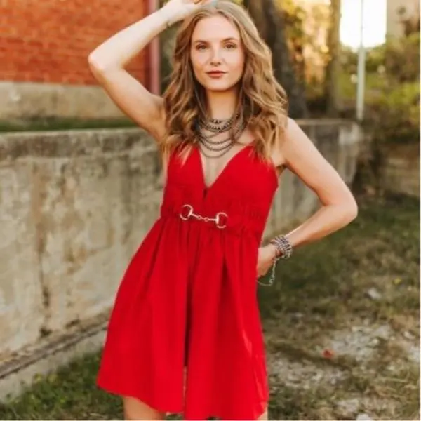 Red Spaghetti Strap Horse Snaffle Buckle Dress